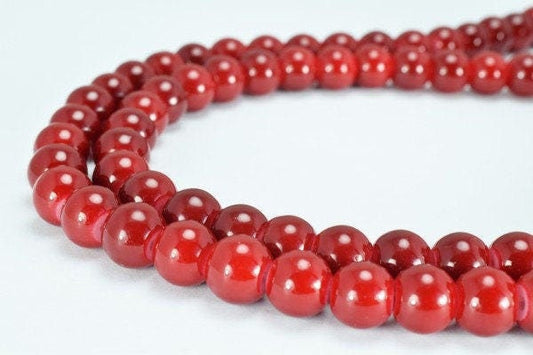 Dark Red Glass Beads Round - 8mm Shine Vintage Jewelry Making Beads - Crystal Finish, Loose, Bohemian Style