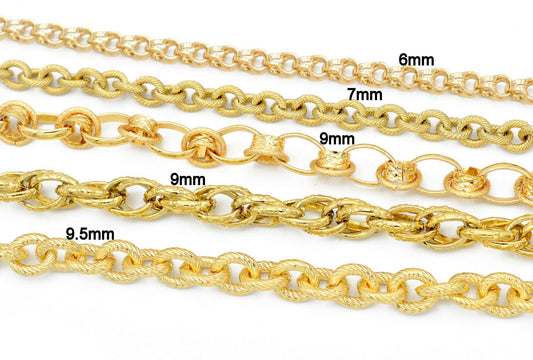 18K Gold Filled Wheat Twist Rolo Chain, Yellow Pink Gold (6mm Thickness, Tarnish Resistant, Durable Jewelry Material)