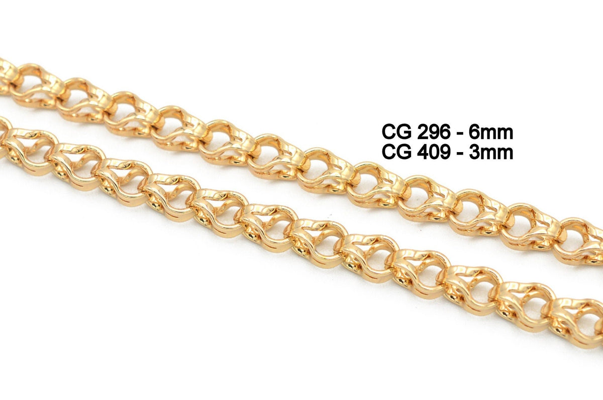 18K Gold Filled Wheat Twist Rolo Chain, Yellow Pink Gold (6mm Thickness, Tarnish Resistant, Durable Jewelry Material)