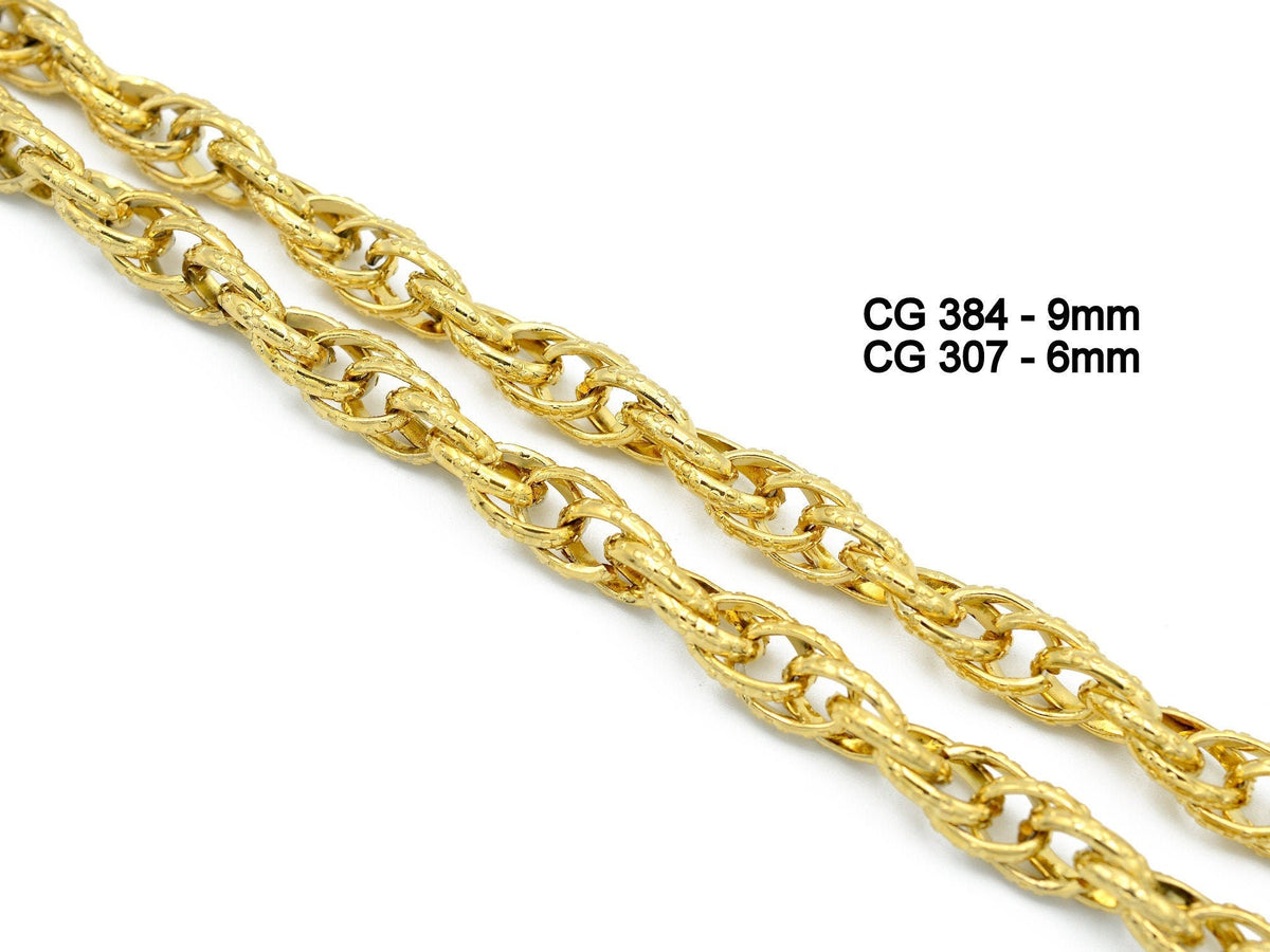 18K Gold Filled Wheat Twist Rolo Chain, Yellow Pink Gold (6mm Thickness, Tarnish Resistant, Durable Jewelry Material)