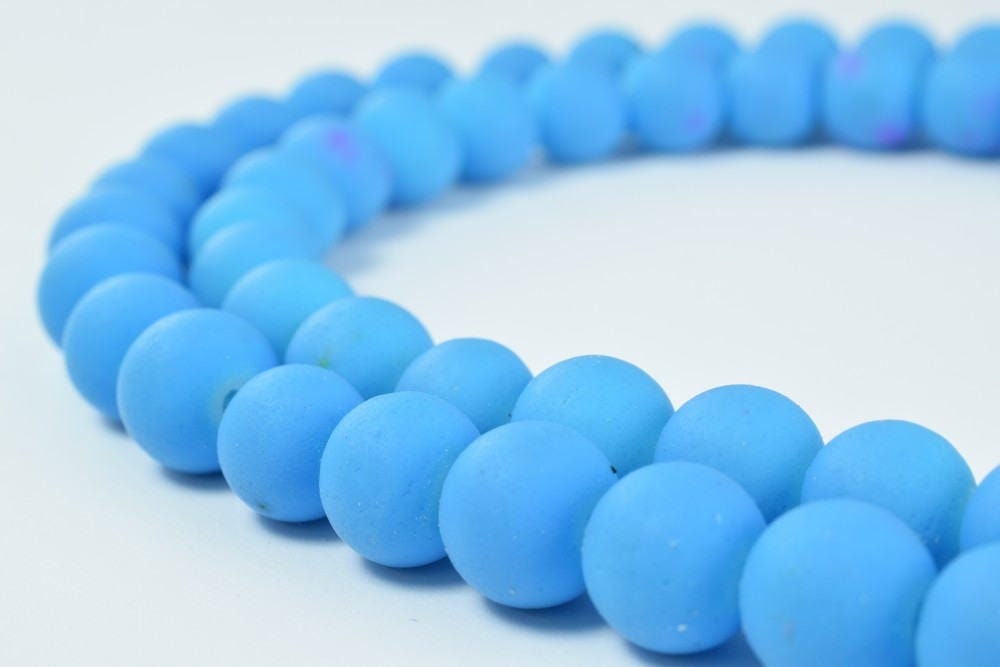 Glass Beads Matte Blue Rubber Over Glass Size 8mm Round For Jewelry Making Item#789222046224 jewelry making supplies - det...