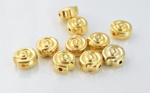 10mm Swirl Gold Plated Beads,10pcs/PK, Double hole opening, 5mm Bead Thickness, 15grams/pk, 1mm hole jewelry making suppli...