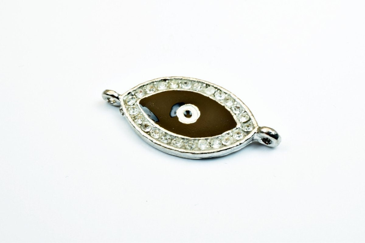 4 PCs Evil Eye Pave Crystal Rhinestone Spacer Connector Beads Size 34x16mm 2 Jump Rings Size 1.5mm Thickness 3mm Charm Pen...