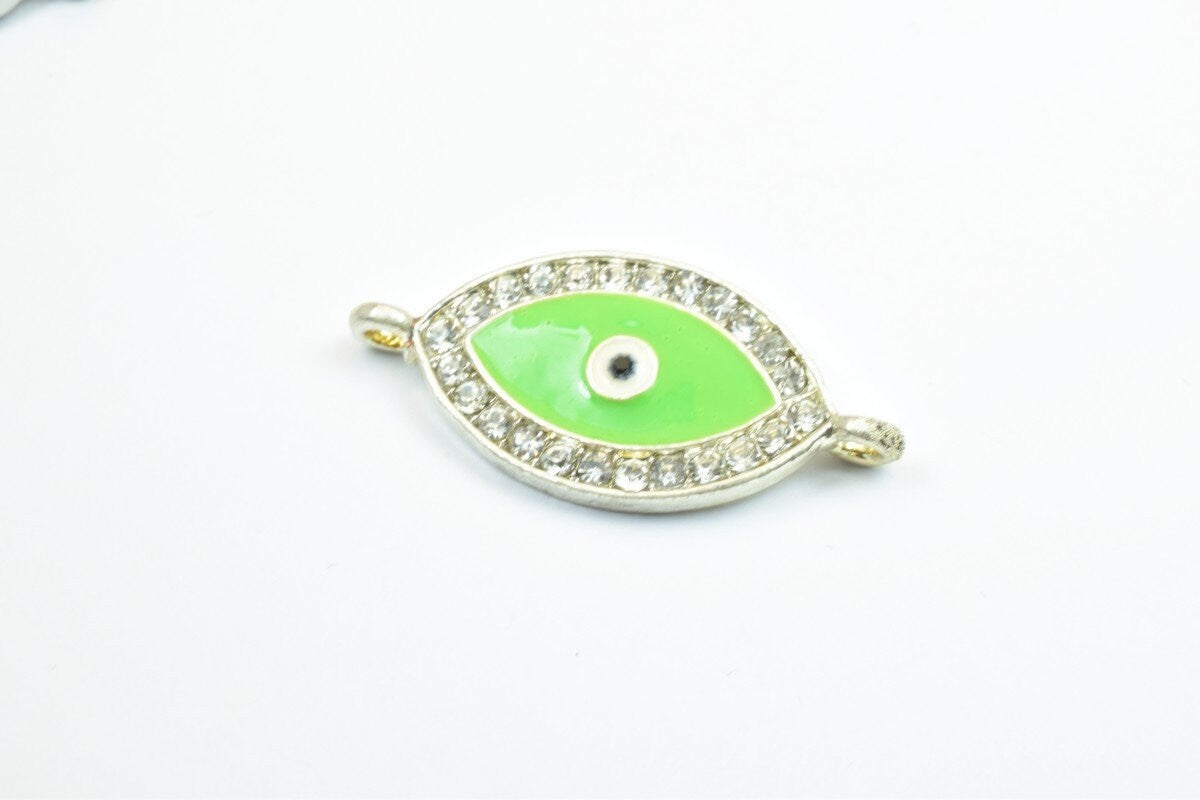 4 PCs Evil Eye Pave Crystal Rhinestone Spacer Connector Beads Size 34x16mm 2 Jump Rings Size 1.5mm Thickness 3mm Charm Pen...