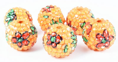 22mm Orange/Red Floral Resin Wooden Round Beads, Wooden beads, Wholesale Bead, Basketball Wives Bead,Rhinestone Beads,Resi...