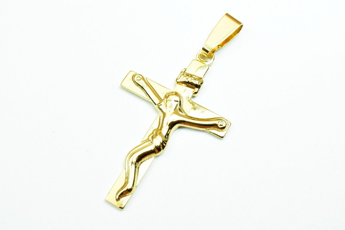 18K Gold Filled Pendant Cross: Jesus Figure - Durable Copper, Tarnish-Resistant Finish, Rosary Jewelry Component