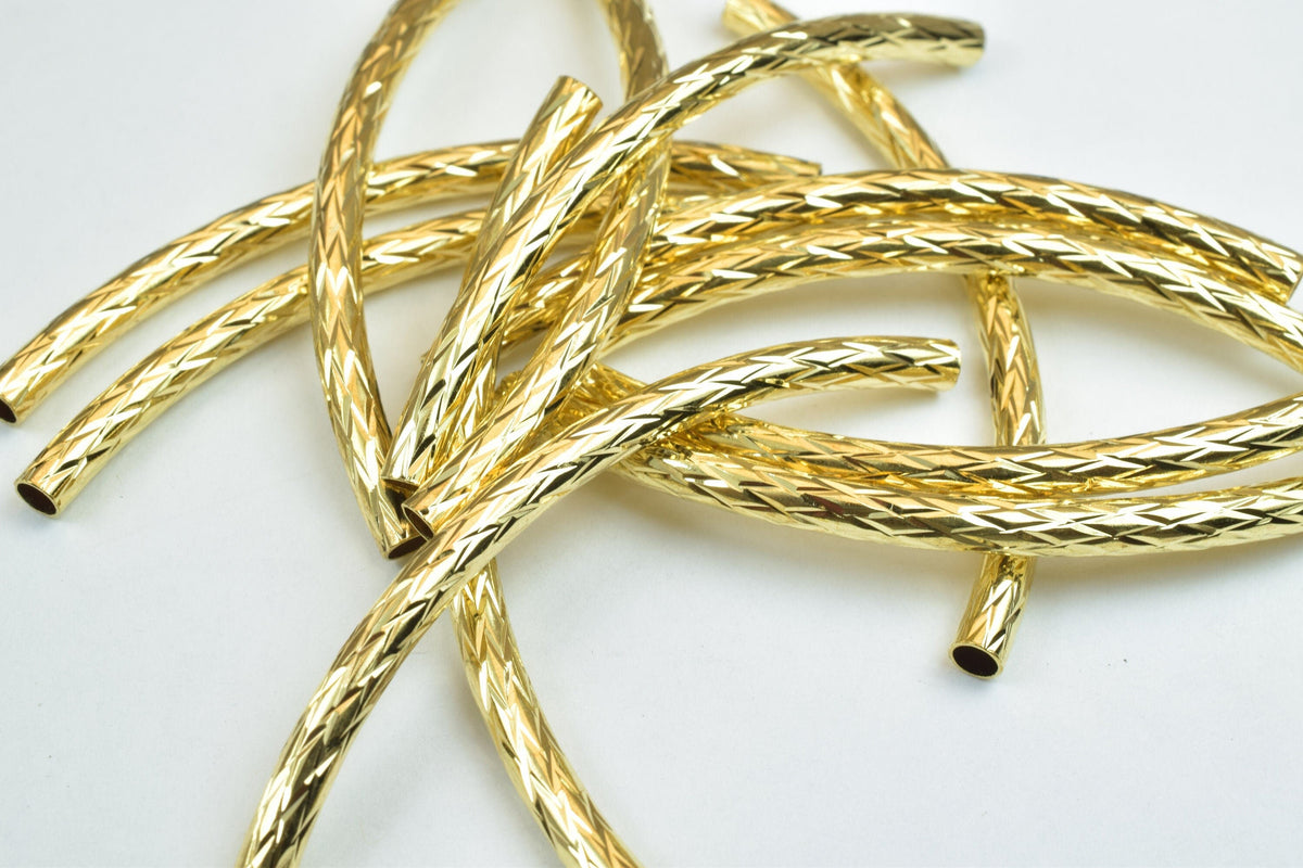 12 PCs Curve Tube Jewelry Finding Beads Size 3x50mm Diamond Cut Gold/Silver For Jewelry Making jewelry making supplies - d...
