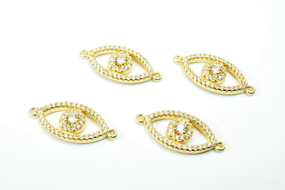 Evil Eye Rhinestone Connector - Micro Pave Bead Clear CZ, 14K Gold Filled, Cold Filled Copper, Bracelet Necklace Parts __etsy:5013533661