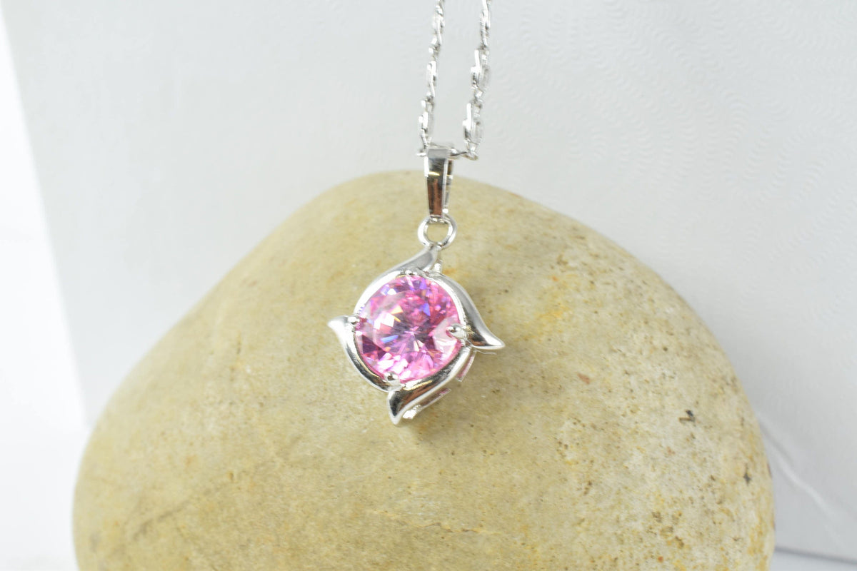 Spiral Swirl Pendant Cubic Zirconia: White Gold Rhodium Plated, Pink Lime Icy Tones | Gold Filled Look, 15x18mm Bail