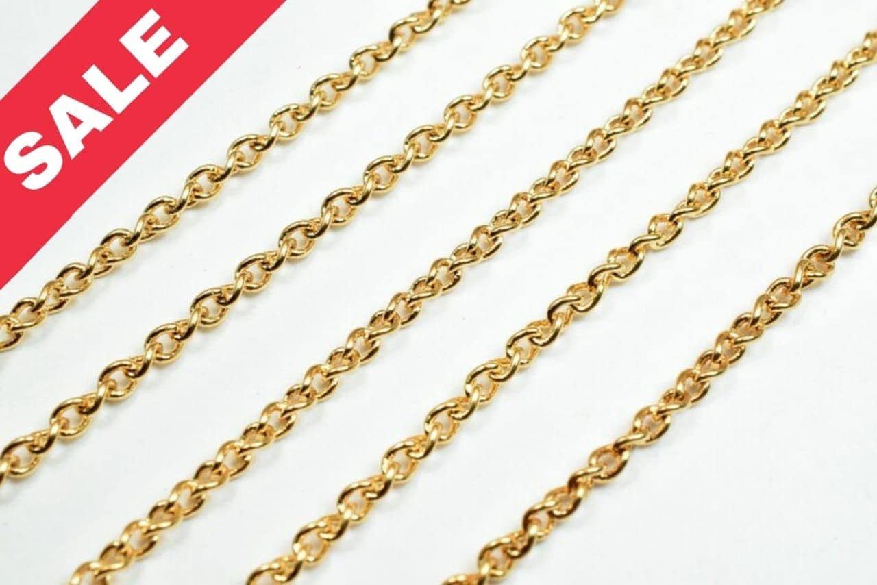 18K Gold Plated Link Chain - Tarnish Resistant Jewelry Making Chain - 2.25mm Cable, Copper Metal, Craft Supply