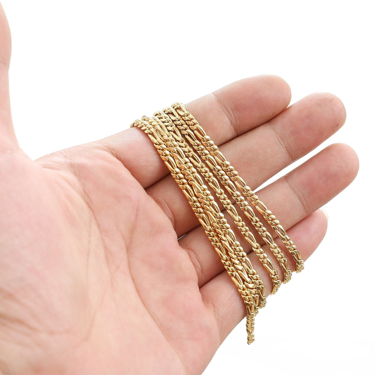 3mm Gold Plated Figaro Chain: Electroplated Jewelry Making Supply, Copper Base Metal (1mm Thick, Sold by Foot)