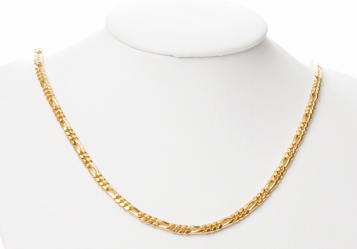 3mm Gold Plated Figaro Chain: Electroplated Jewelry Making Supply, Copper Base Metal (1mm Thick, Sold by Foot)