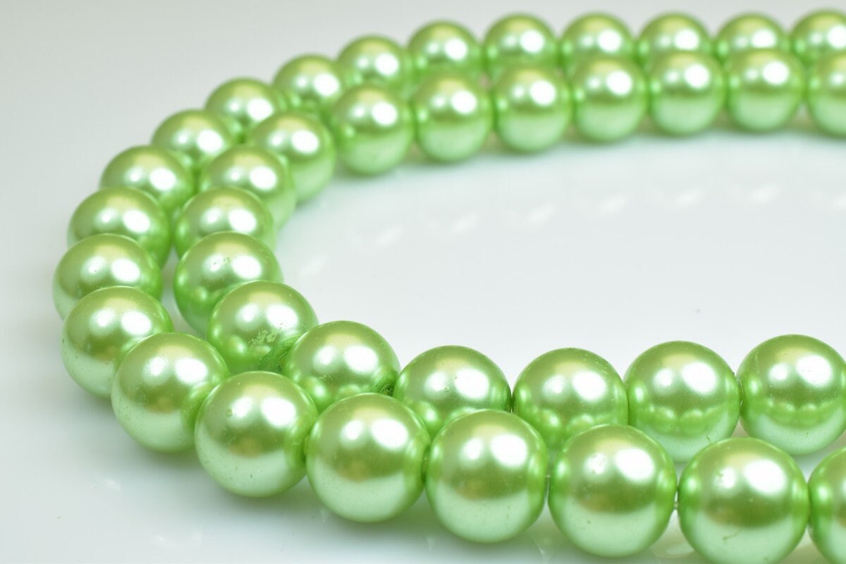 Glass Pearl Round Beads Size 10mm Shine Green Round Ball Beads for Jewelry Making Item#H jewelry making supplies - detail...