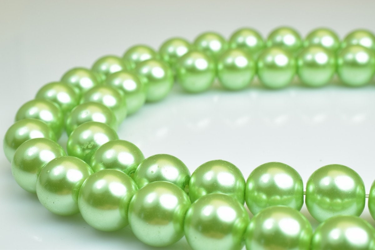 Glass Pearl Round Beads Size 10mm Shine Green Round Ball Beads for Jewelry Making Item#H jewelry making supplies - detail...