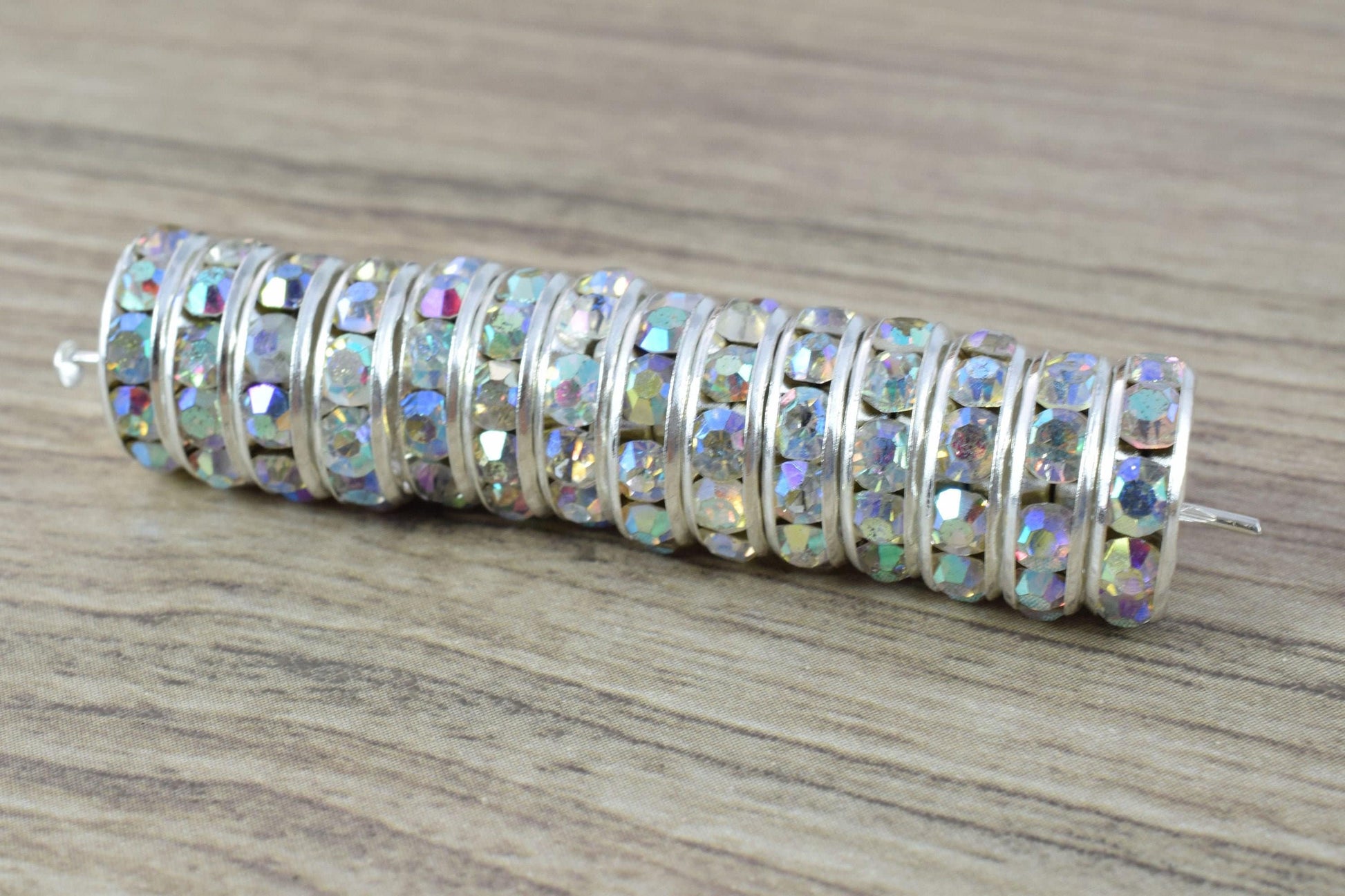 12mm Roundel AB Silver Beads with AB Clear Rhinestone,Best Quality Silver Rondelle Spacer beads Swarovski Crystal (Crystal...