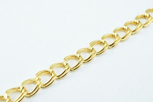 Gold Plated Tarnish Double Link Chain - Electroplated 18K Cable Chain - Copper Metal, Size 6x2mm, Jewelry Supplies