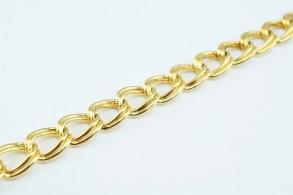 Gold Plated Tarnish Double Link Chain - Electroplated 18K Cable Chain - Copper Metal, Size 6x2mm, Jewelry Supplies