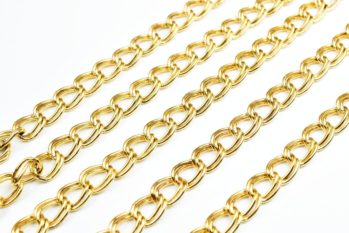 Gold Plated Tarnish Double Link Chain - Electroplated 18K Cable Chain - Copper Metal, Size 6x2mm, Jewelry Supplies