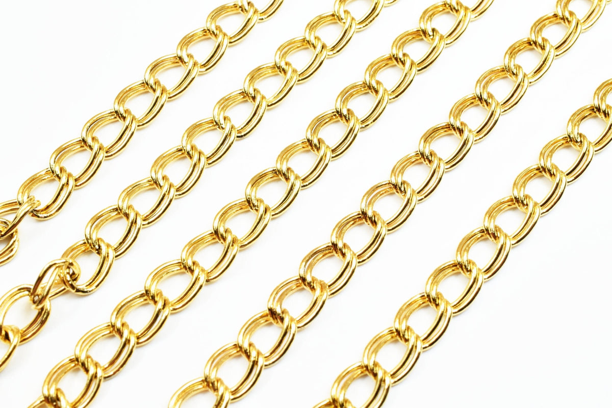 Gold Plated Tarnish Double Link Chain - Electroplated 18K Cable Chain - Copper Metal, Size 6x2mm, Jewelry Supplies