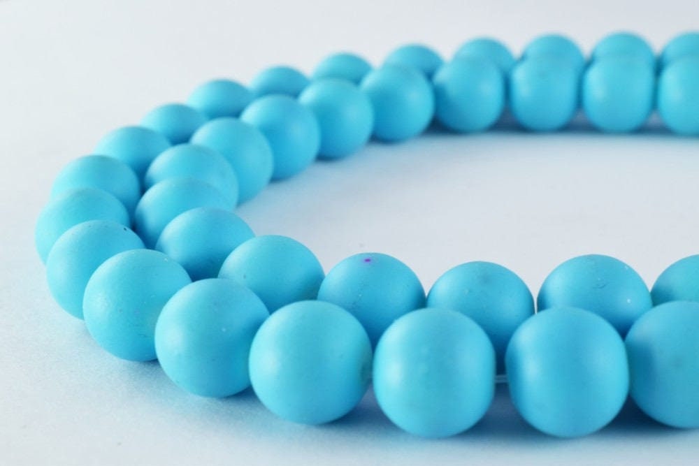 Glass Beads Matte Sky Blue Rubber Over Glass Size 10mm Round For Jewelry Making Item#789222046019 jewelry making supplies