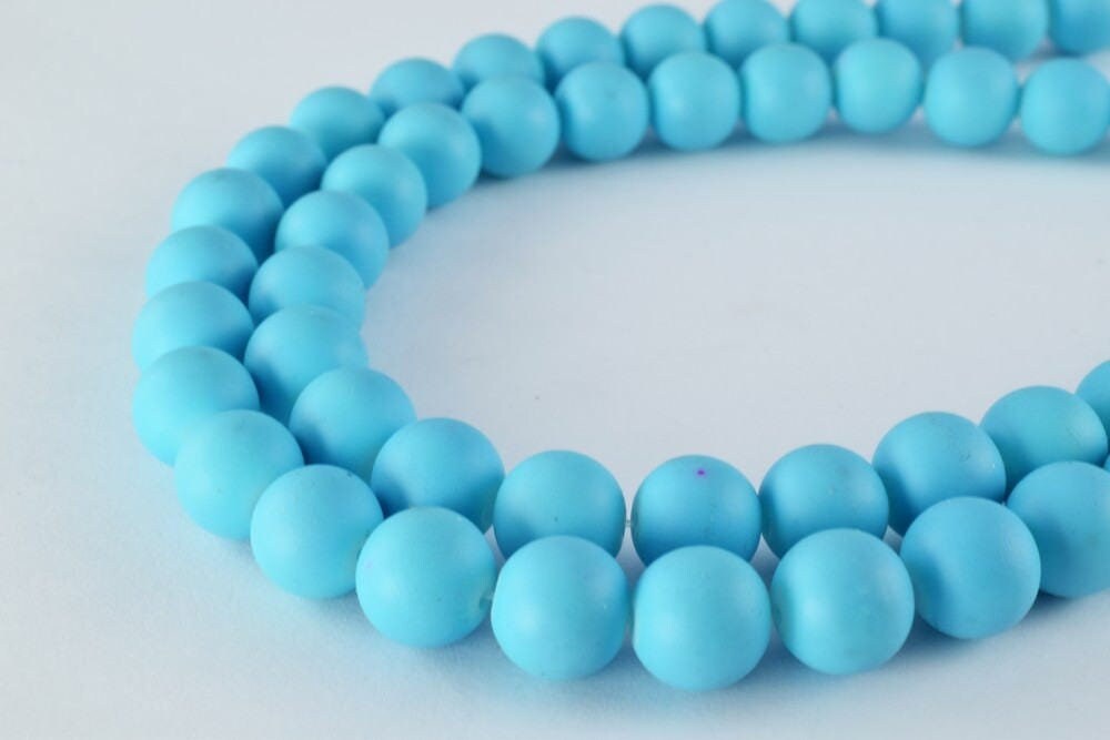 Glass Beads Matte Sky Blue Rubber Over Glass Size 10mm Round For Jewelry Making Item#789222046019 jewelry making supplies...