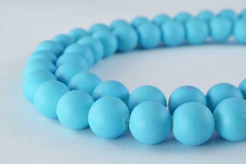Glass Beads Matte Sky Blue Rubber Over Glass Size 10mm Round For Jewelry Making Item#789222046019 jewelry making supplies...