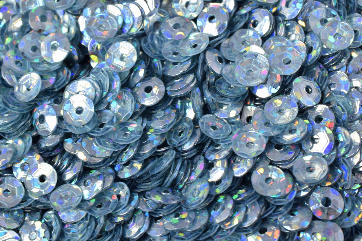 Blue Silver Cup Sequins Round Paillettes, Glossy Iridescent Sheen (3/4/6mm Sizes, Lightweight Plastic, 2000pcs Pack)