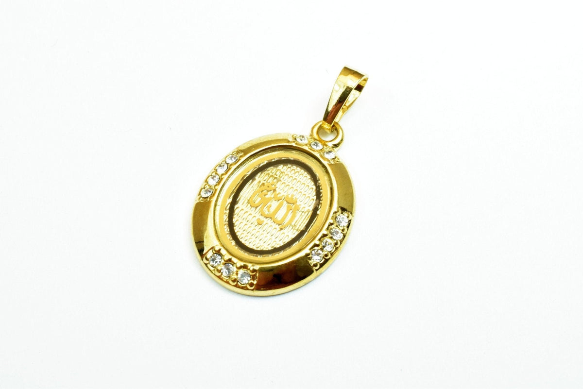 18K Gold Filled Allah الله Pendant Size 27x20mm With Rhinestone CZ Cubic Zirconia Charm Islam Moslem Arabic Word For Jewel...