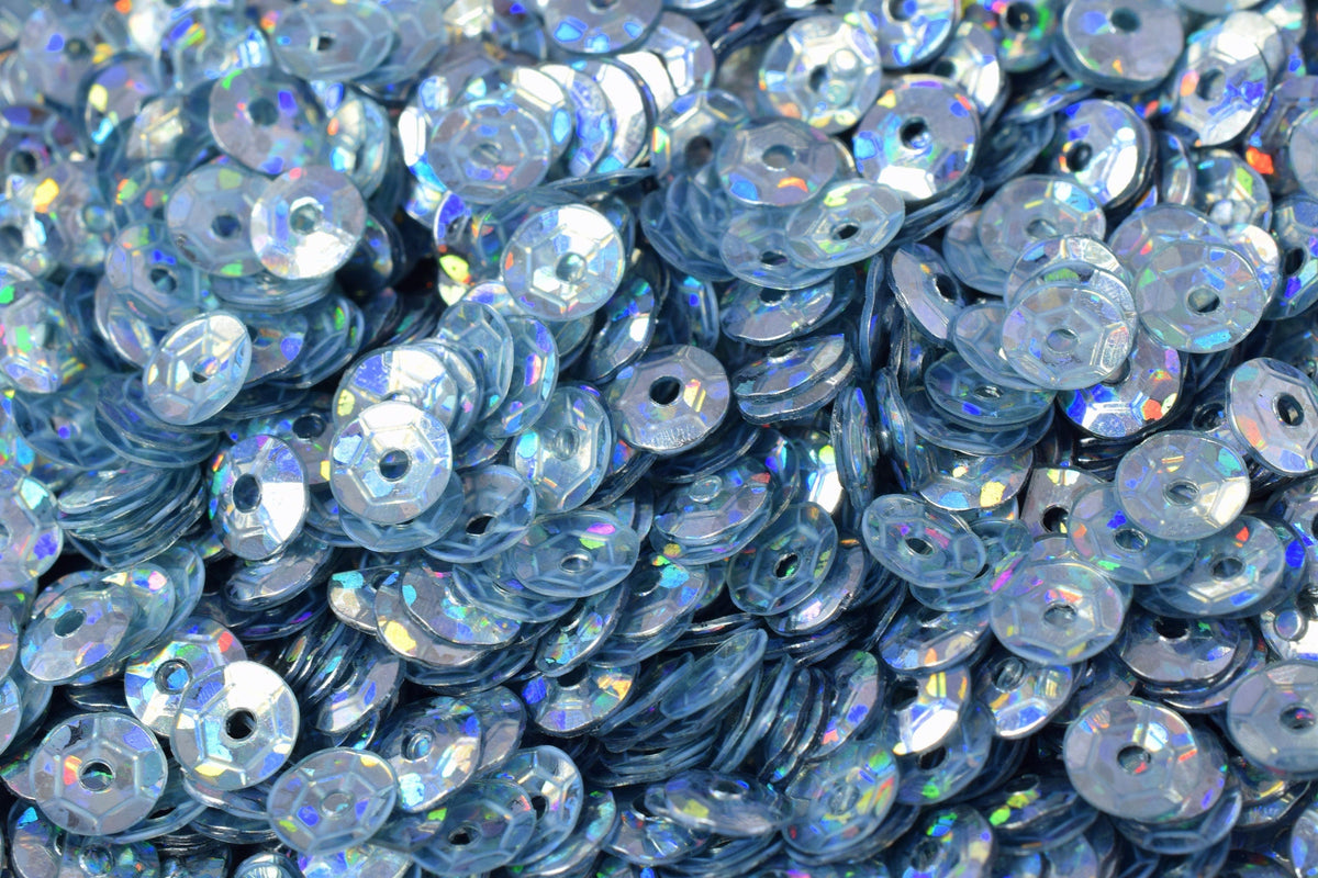 Blue Silver Cup Sequins Round Paillettes, Glossy Iridescent Sheen (3/4/6mm Sizes, Lightweight Plastic, 2000pcs Pack)