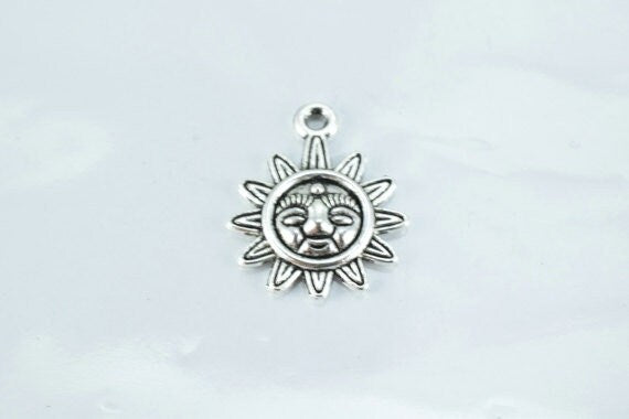 21x17mm Tribal Sun Alloy Antique Silver Pendant Charm, 1mm hole opening, Sold by 1 pack of 12pcs, 2mm thickness jewelry ma...