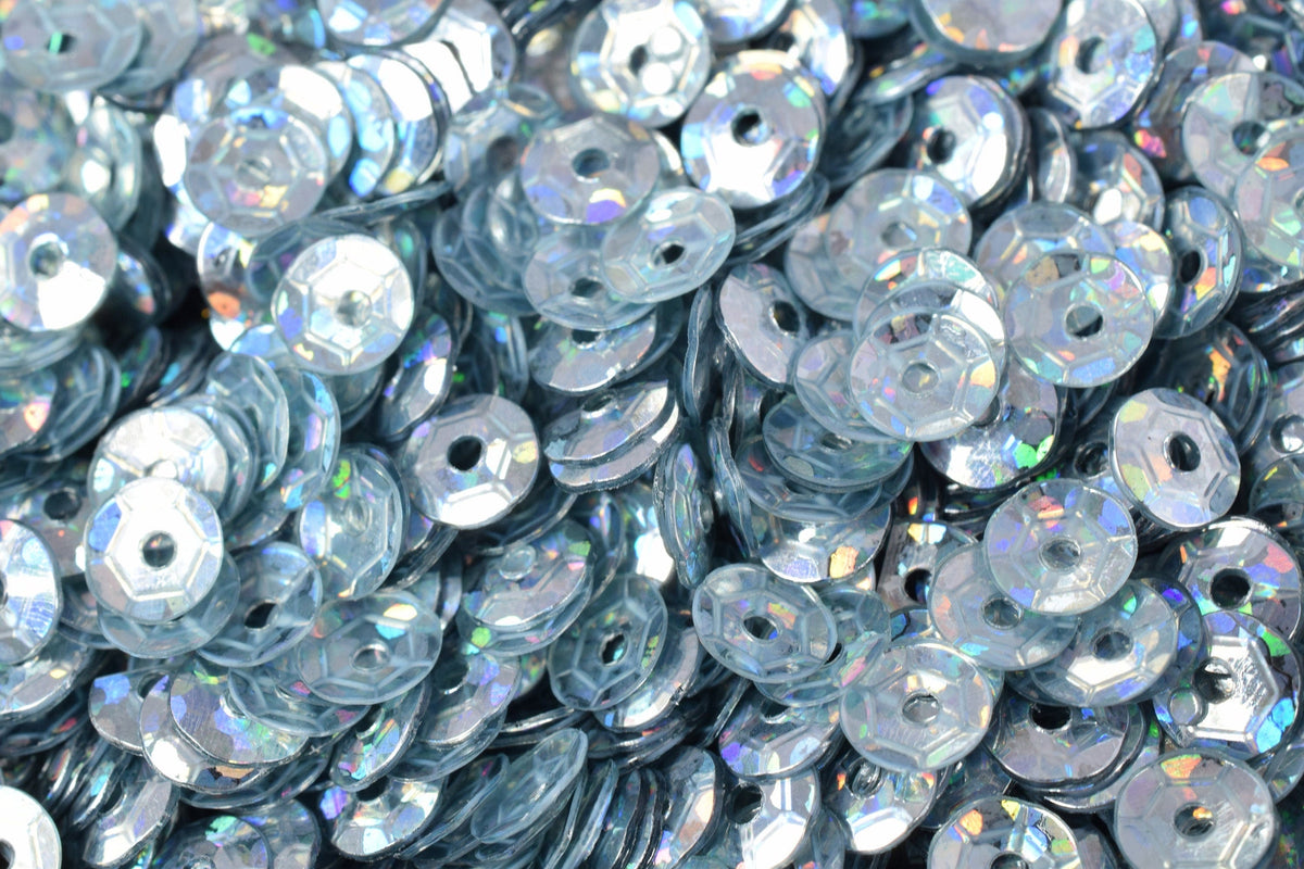 Blue Silver Cup Sequins Round Paillettes, Glossy Iridescent Sheen (3/4/6mm Sizes, Lightweight Plastic, 2000pcs Pack)