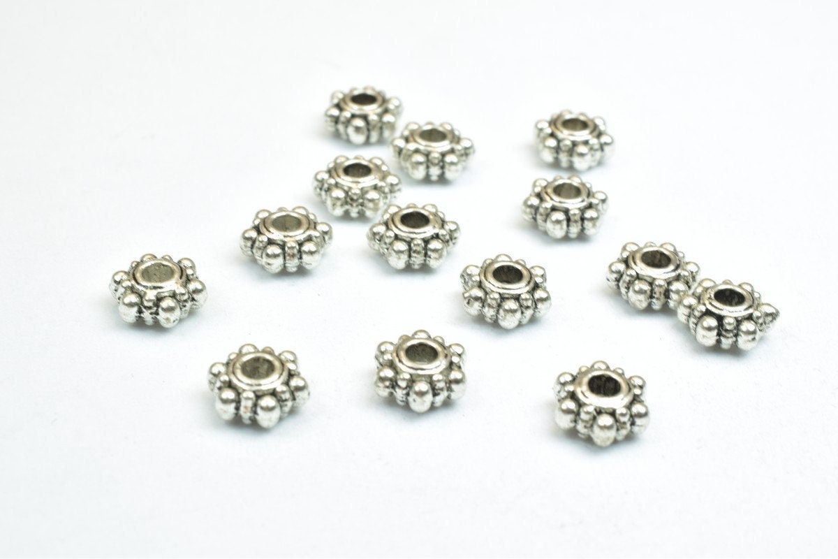 Flower Spacer Beads Floral Design, Size 6mm Metal Alloy (Hole 1.5mm, 28 Pcs, Durable Base Metal)