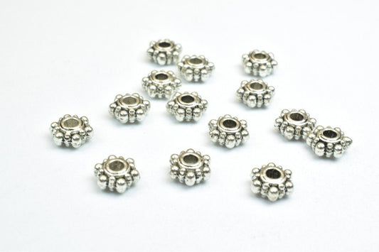 Flower Spacer Beads Floral Design, Size 6mm Metal Alloy (Hole 1.5mm, 28 Pcs, Durable Base Metal)