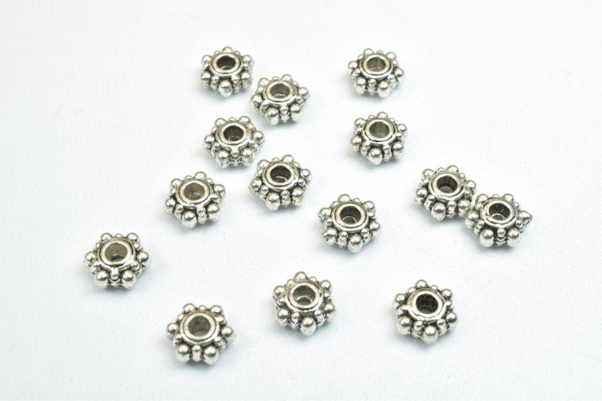Flower Spacer Beads Floral Design, Size 6mm Metal Alloy (Hole 1.5mm, 28 Pcs, Durable Base Metal)