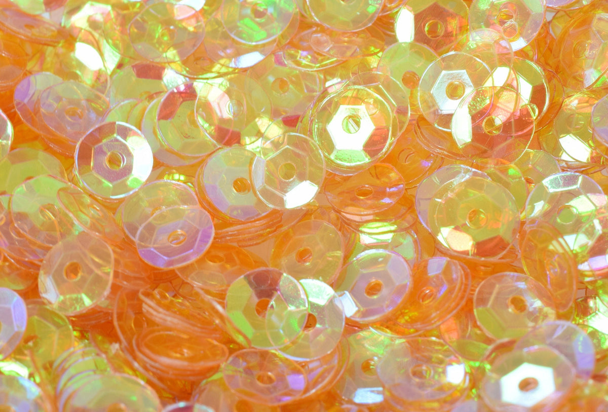 Orange Cup Glossy Sequins Translucent Round Paillettes, Iridescent Sheen (3/4/6mm Sizes, 2000pcs Pack, Lightweight Plastic)