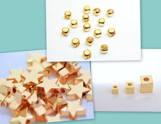 Gold filled Look, EP and Pinky gold filled Cube/Box/Star beads size 3mm, 4mm,5mm,6mm jewelry making supplies