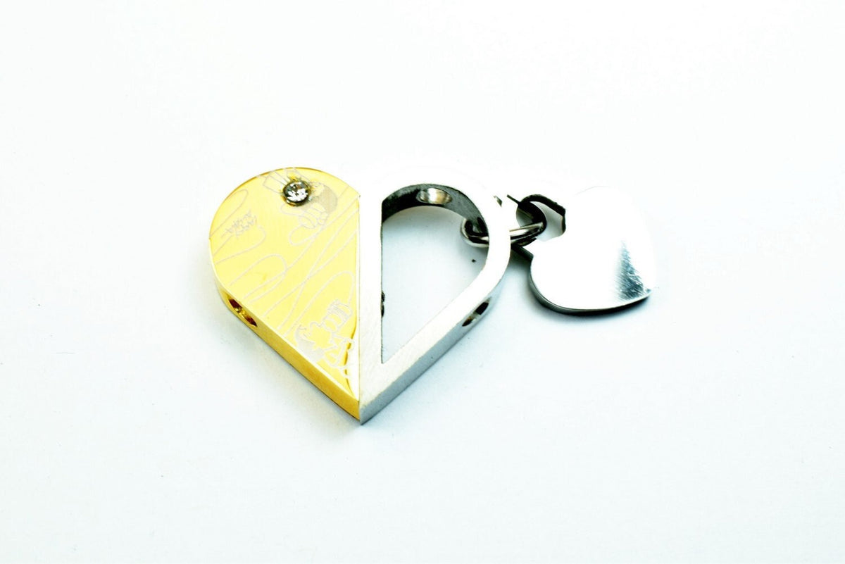 18K Gold Filled Heart Stainless Steel Pendant, Rhinestone Cubic Zirconia Charm Gold and Silver Color Size 23.5x27mm For Je...
