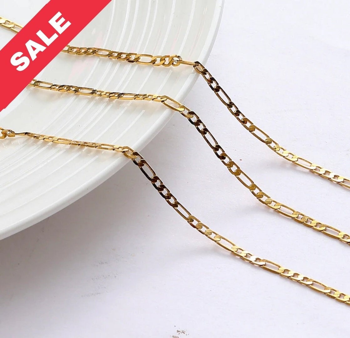 Figaro Gold Plated chain 18k 2mm/3mm/3.8mm/5mm sold by foot  gfc037a /gfc106/ gfc112/gfc116  figaro cuban link chain makin...