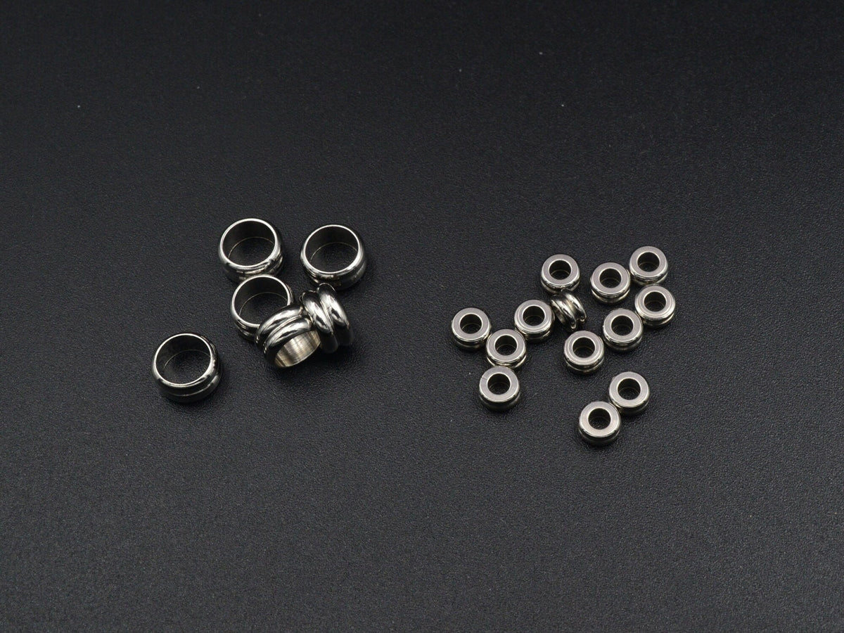 Roundel Plain Spacer Beads: Double Hole Design - Stainless Steel, Big Hole Sizes 5mm & 8mm, Jewelry Making Supply