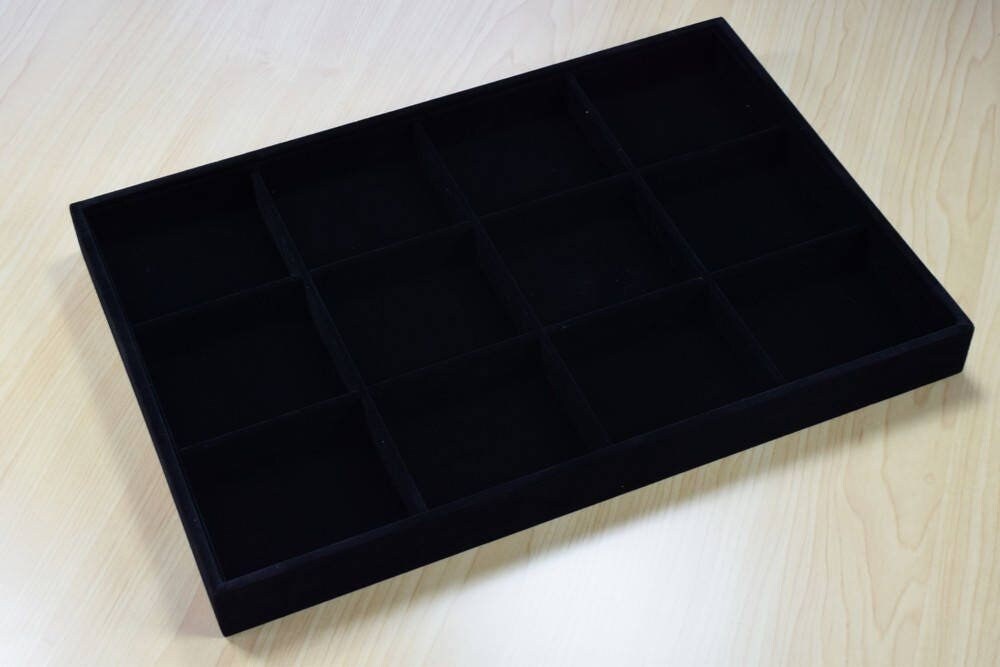 Beads Organizer Tray Black Velvet Display Size 14"x9.5"x1.25", 12 Compartments for Beads or Chain or Coins Display, Item#...