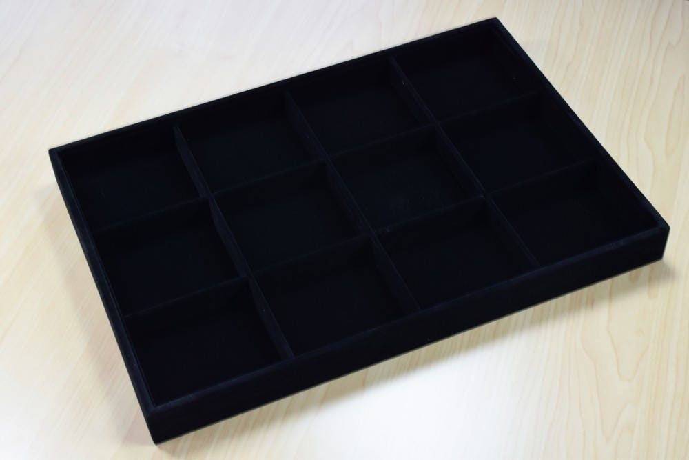 Beads Organizer Tray Black Velvet Display Size 14"x9.5"x1.25", 12 Compartments for Beads or Chain or Coins Display, Item#...