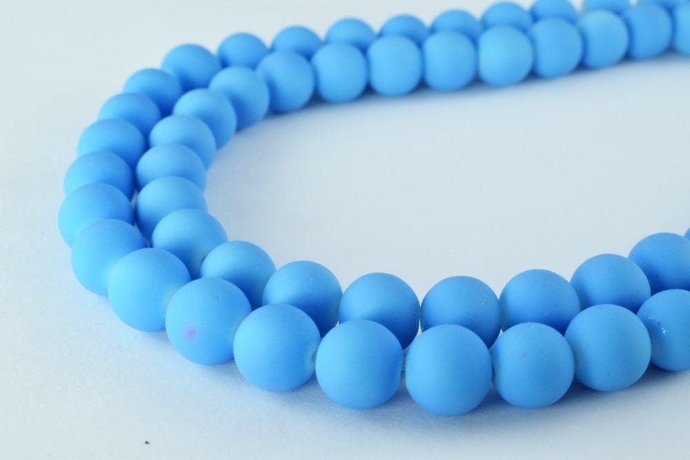 Glass Beads Matte Blue Rubber Over Glass Size 10mm Round For Jewelry Making Item#789222046040 jewelry making supplies - de...