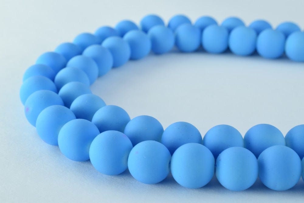 Glass Beads Matte Blue Rubber Over Glass Size 10mm Round For Jewelry Making Item#789222046040 jewelry making supplies - de...