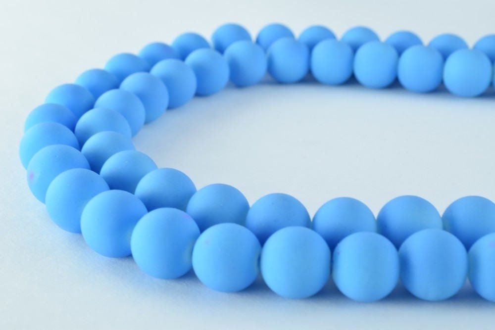 Glass Beads Matte Blue Rubber Over Glass Size 10mm Round For Jewelry Making Item#789222046040 jewelry making supplies - de...