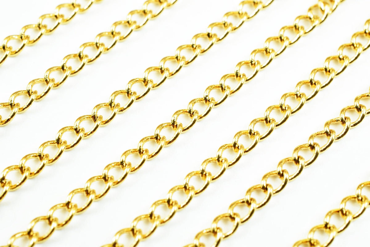 18k Gold Plated Cable Chain Link: Cuban Gfc122 Style, Electroplated Finish | Copper Metal, Skin Friendly | 5x6mm Links
