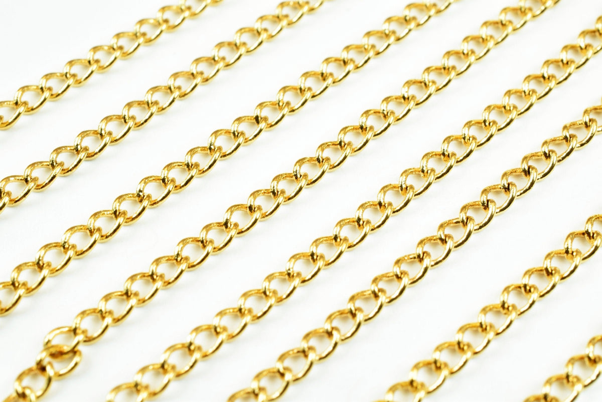 18k Gold Plated Cable Chain Link: Cuban Gfc122 Style, Electroplated Finish | Copper Metal, Skin Friendly | 5x6mm Links