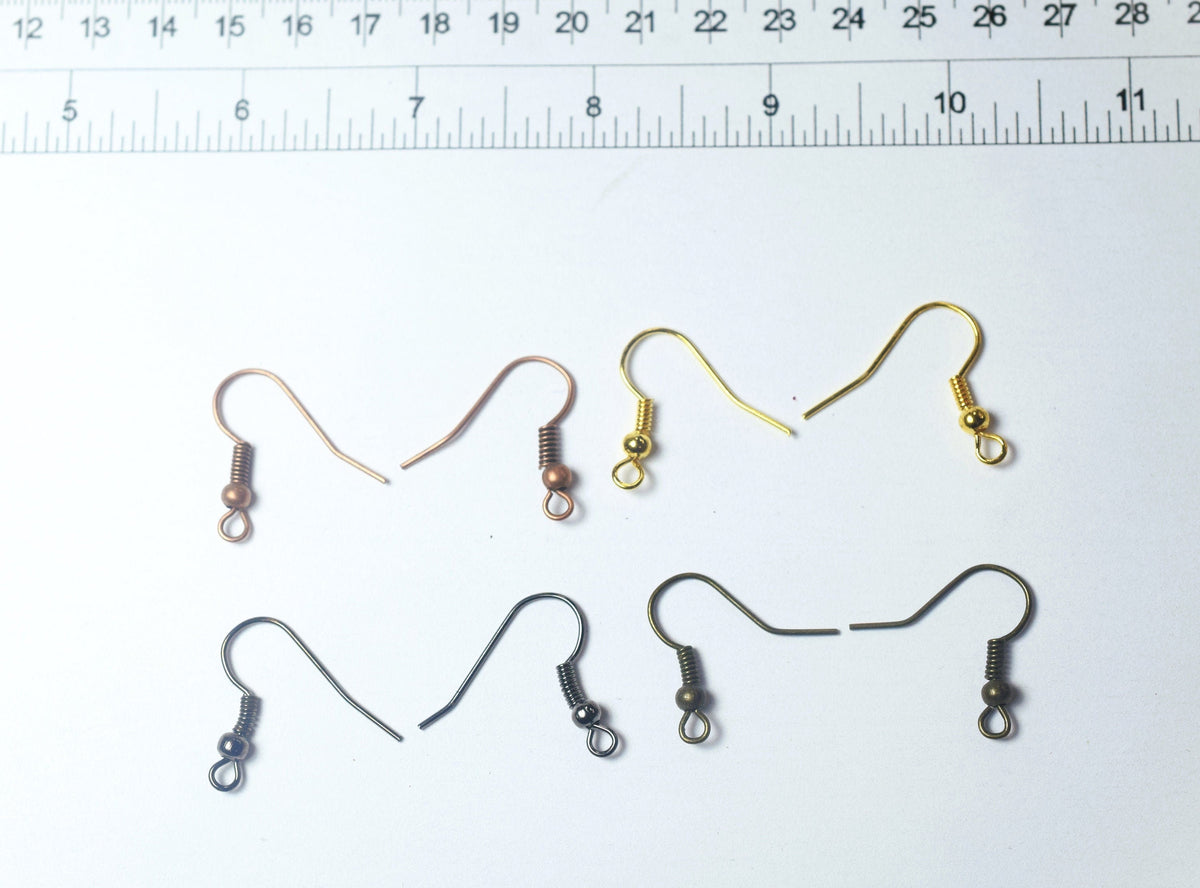 Earring Hooks Gun Metal Antique Copper: 100pcs Fishhook Coil Wire, Brass & Gold Plated, 18x20mm, Jewelry Making Supplies | Bulk Craft Parts