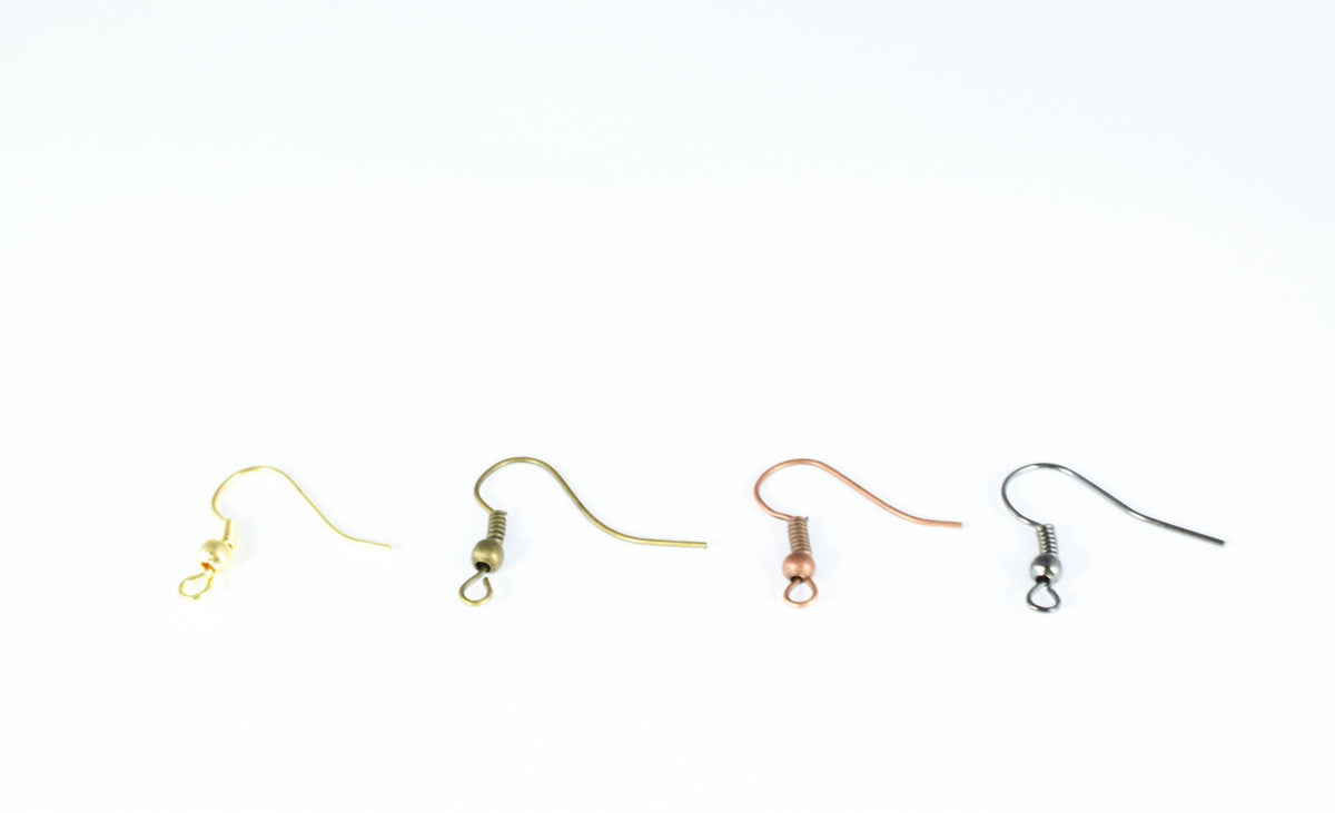 Earring Hooks Gun Metal Antique Copper: 100pcs Fishhook Coil Wire, Brass & Gold Plated, 18x20mm, Jewelry Making Supplies | Bulk Craft Parts