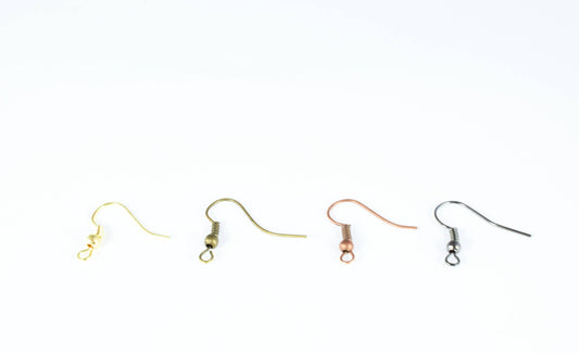Earring Hooks Gun Metal Antique Copper: 100pcs Fishhook Coil Wire, Brass & Gold Plated, 18x20mm, Jewelry Making Supplies | Bulk Craft Parts
