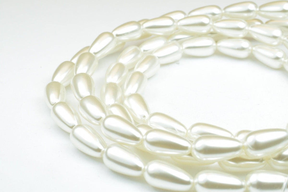 Tear Drop 74 PCs 12x6mm Plastic Pearl White Wedding Pearl Beads on a Spool, Roll, Acrylic Beaded Garland Strand Item# 7892...